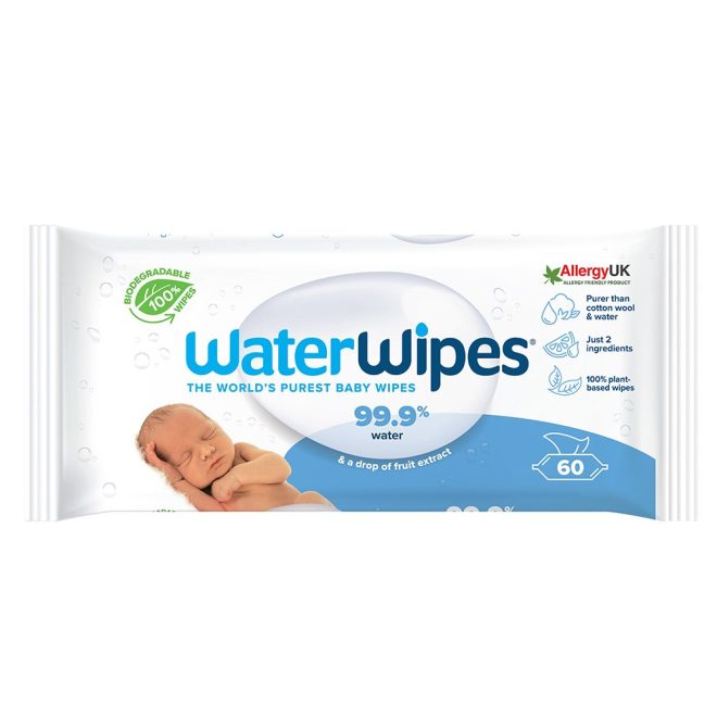 WaterWipes Biodegradable Nedves Törlőkendő 60db - Biológiailag Lebomló, Érzékeny Bőrre, Gyengéd Bőrtisztítás