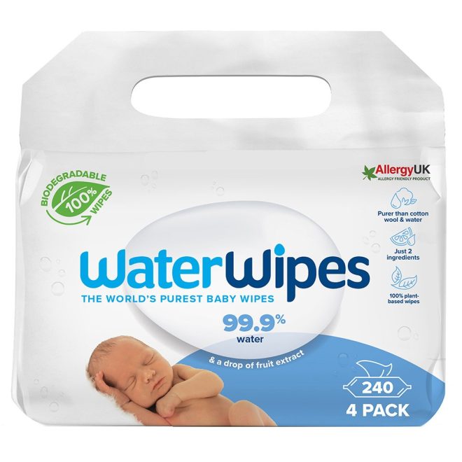 WaterWipes Biodegradable Nedves Törlőkendő Value Pack 4x60db - Biológiailag Lebomló, Érzékeny Bőrre, Gyengéd Bőrtisztítás