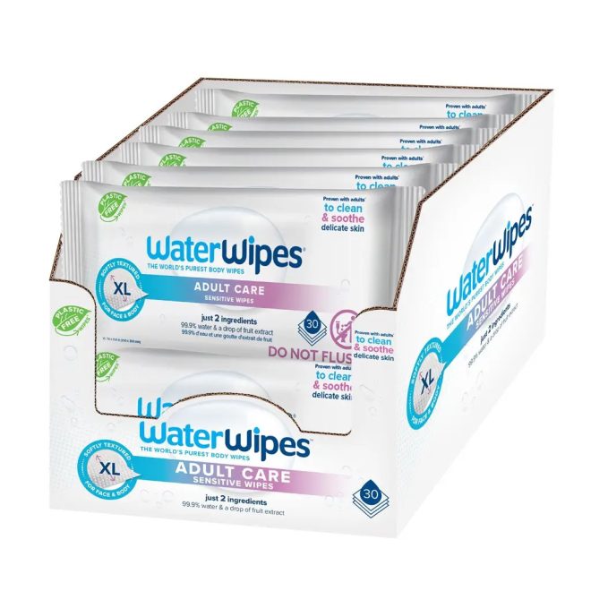 WaterWipes BIO Adult Care Sensitive Nedves Törlőkendő Mega Pack 12x30db (360db) - Műanyagmentes, Érzékeny Bőrre, Gyengéd Tisztítás