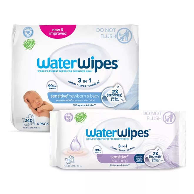 WaterWipes Nedves Törlőkendő Csomag 4x60db + Soothing Clean Levendulás Törlőkendő 60db