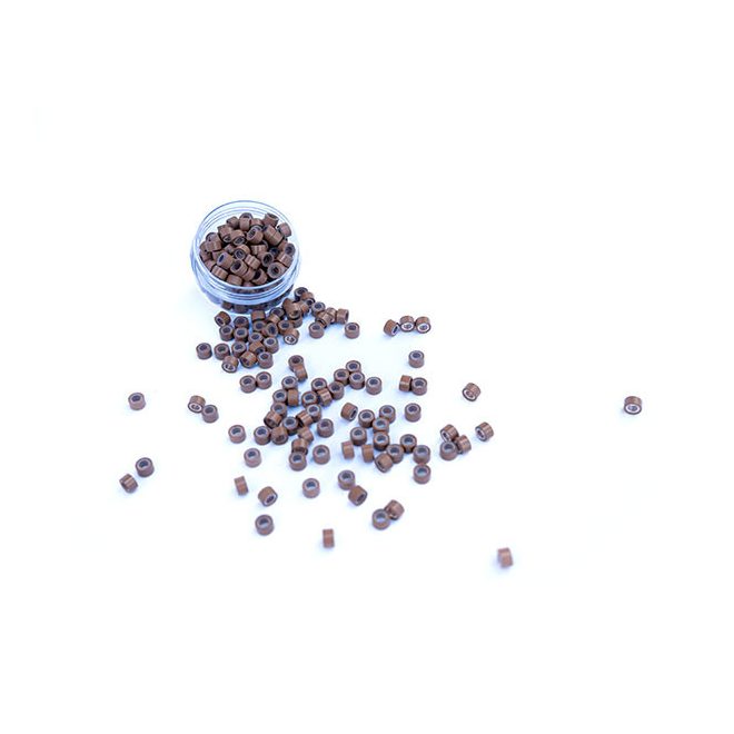 Mikrogyűrű Hajhosszabbításhoz Szilikonnal Világosbarna 100db #11 - Hossz 4mm, Belső Átmérő 2.4mm, Külső Átmérő 6mm (5030)