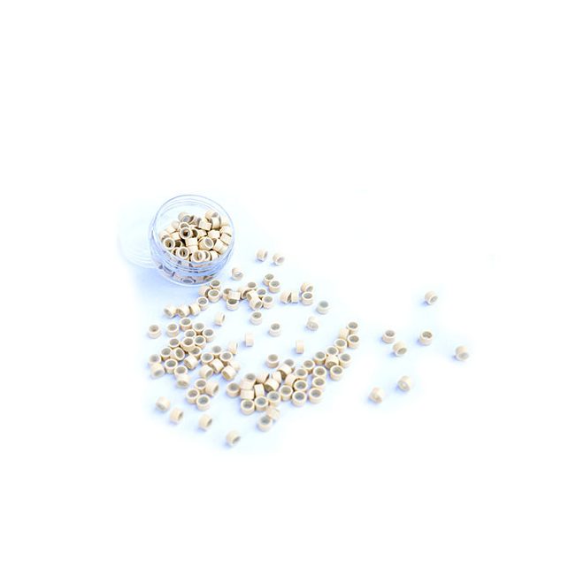 Mikrogyűrű Hajhosszabbításhoz Szilikonnal Világosszőke 100db #13 - Hossz 4mm, Belső Átmérő 2.4mm, Külső Átmérő 6mm (5030)