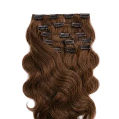   Csatos Hullámos Emberi Póthaj Classic Középbarna Színben 40cm Body Wave (Szín #6)