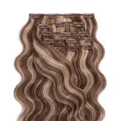   Csatos Hullámos Emberi Póthaj Classic Melírozott Színben 40cm Body Wave (Szín #6/60)