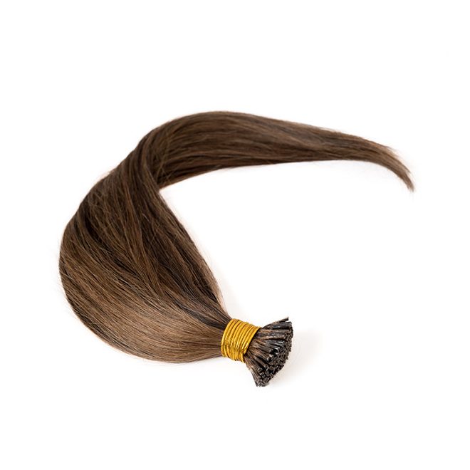 Keratinos I-TIP Emberi Póthaj Mikró Gyűrűzéshez Piano Balayage Barna Árnyalat 50cm (4/8 Pian)