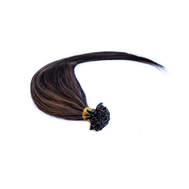Keratinos U-TIP Emberi Póthaj Mikró Gyűrűzéshez Piano Balayage Barna Árnyalat 50cm (4/8 Pian)