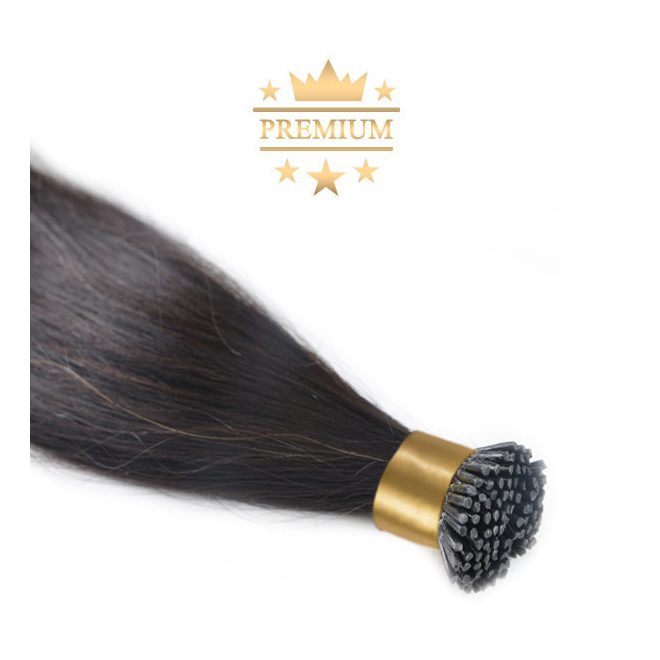 Prémium I-TIP Póthaj Natúrfekete Mikrogyűrűs Hajhosszabbításhoz 50cm (Szín #1b)