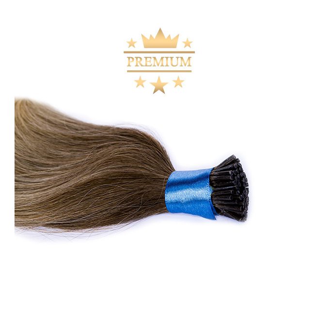 Prémium I-TIP Póthaj Ombre Középbarna-Világos Platinaszőke Mikrogyűrűs Hajhosszabbításhoz 50cm (Szín #6/60)
