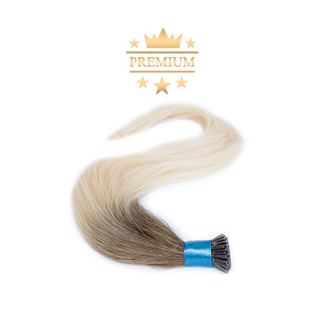 Prémium I-TIP Póthaj Ombre Középbarna-Világos Platinaszőke Mikrogyűrűs Hajhosszabbításhoz 50cm (Szín #6/60)