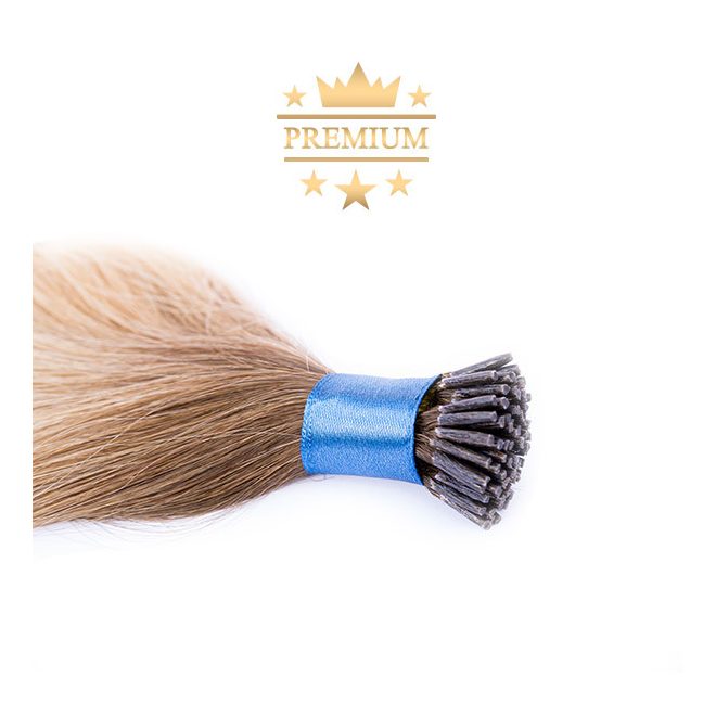 Prémium I-TIP Póthaj Ombre Sötétbarna-Világosszőke Mikrogyűrűs Hajhosszabbításhoz 60cm (Szín #4/24)