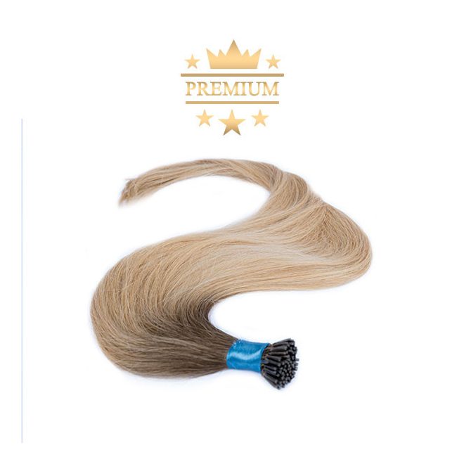 Prémium I-TIP Póthaj Ombre Sötétbarna-Világosszőke Mikrogyűrűs Hajhosszabbításhoz 60cm (Szín #4/24)