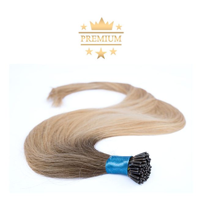 Prémium I-TIP Póthaj Ombre Sötétbarna-Világosszőke Mikrogyűrűs Hajhosszabbításhoz 70cm (Szín #4/24)