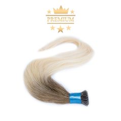   Prémium I-TIP Póthaj Ombre Középbarna-Világos Platinaszőke Mikrogyűrűs Hajhosszabbításhoz 70cm (Szín #6/60)